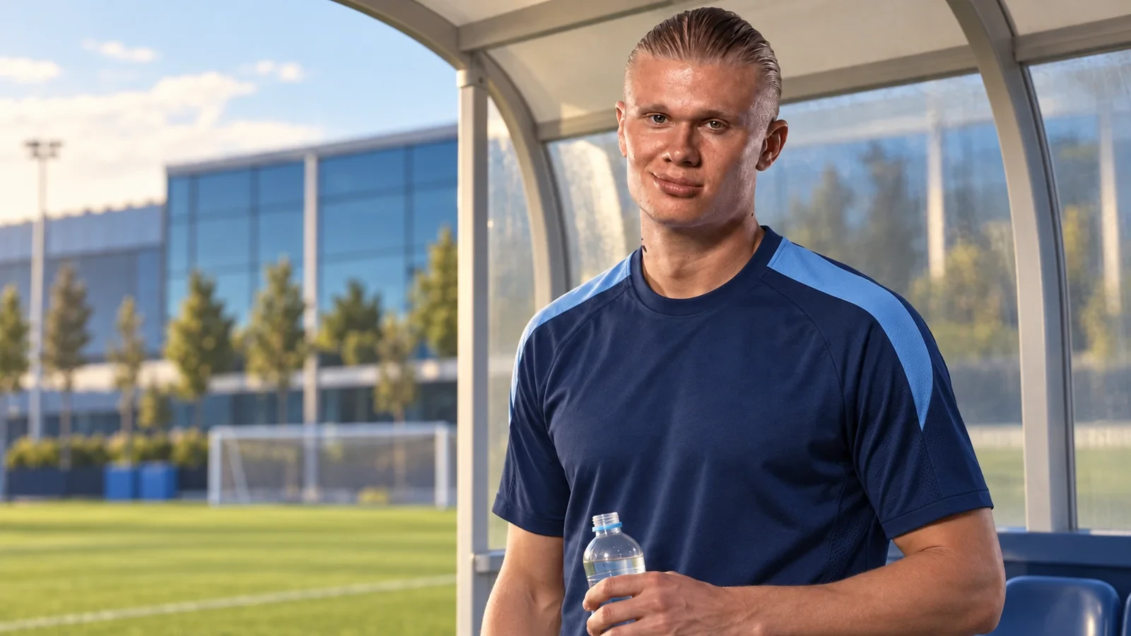 Erling Haaland trong không gian chuẩn bị tập luyện của Manchester City