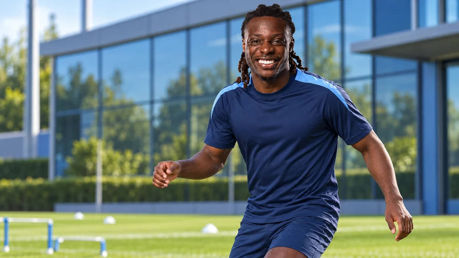 Jérémy Doku trong không gian chuẩn bị tập luyện của Manchester City