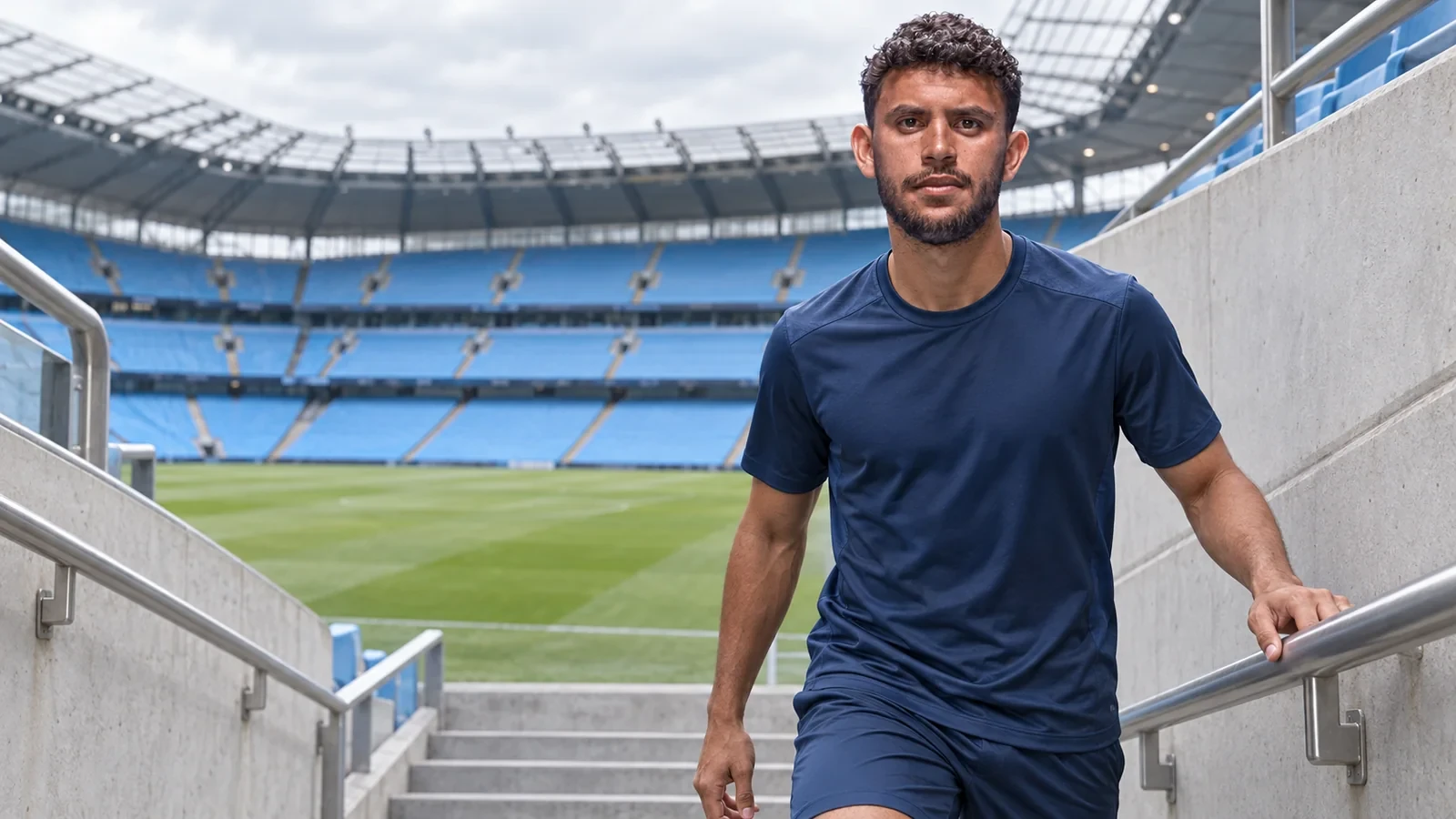 Matheus Nunes trong không gian chuẩn bị tập luyện của Manchester City