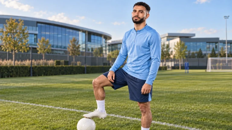 Rayan Aït-Nouri trong không gian chuẩn bị tập luyện của Manchester City
