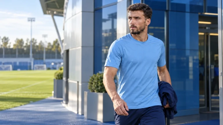 Rúben Dias bước từ lối vào sân trong khoảnh khắc chuẩn bị