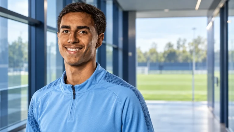 Vitor Reis trong không gian chuẩn bị tập luyện của Manchester City